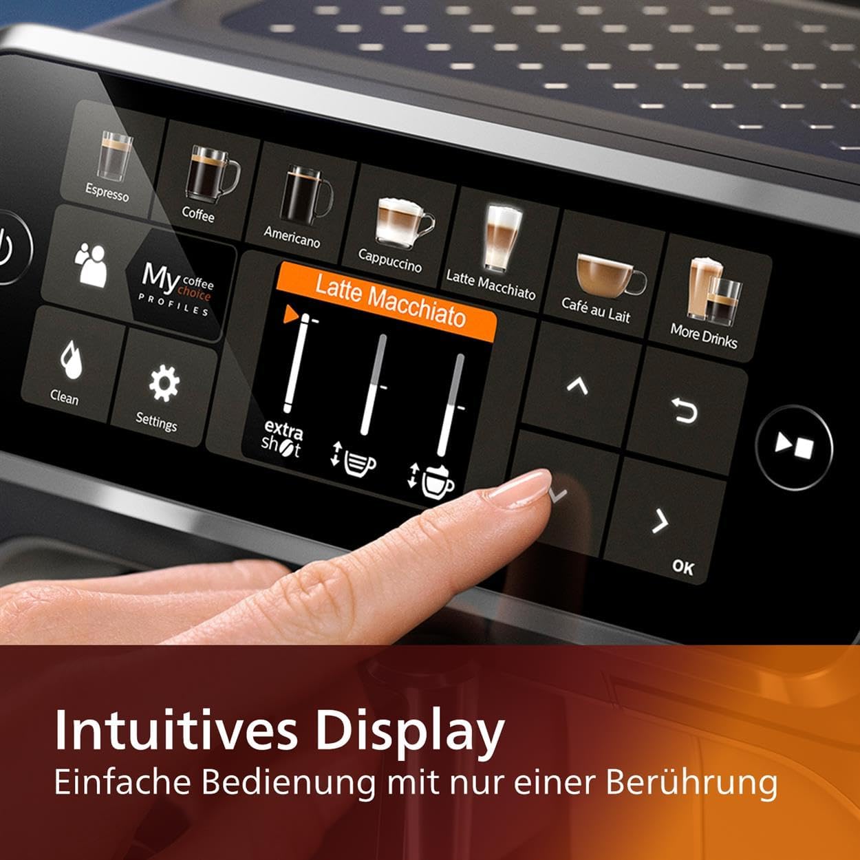 Philips EP5447/90 Vollautomatische Espressomaschine – LatteGo Milchaufschäumer, 12 Kaffeespezialitäten, TFT‑Touchdisplay, ExtraShot & AquaClean, Chrom