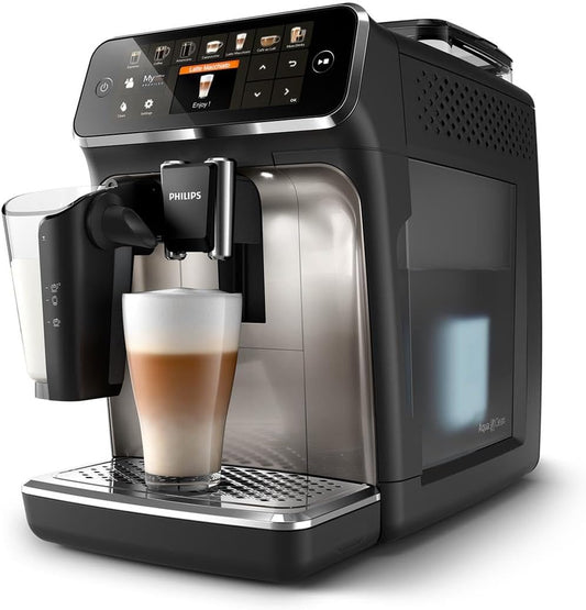 Philips EP5447/90 Vollautomatische Espressomaschine – LatteGo Milchaufschäumer, 12 Kaffeespezialitäten, TFT‑Touchdisplay, ExtraShot & AquaClean, Chrom