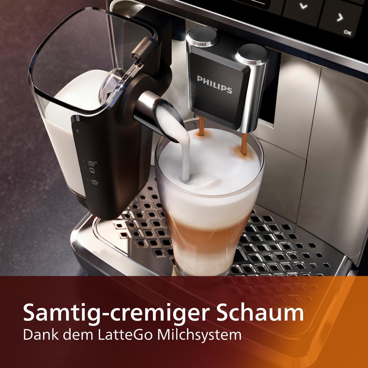 Philips EP5447/90 Vollautomatische Espressomaschine – LatteGo Milchaufschäumer, 12 Kaffeespezialitäten, TFT‑Touchdisplay, ExtraShot & AquaClean, Chrom