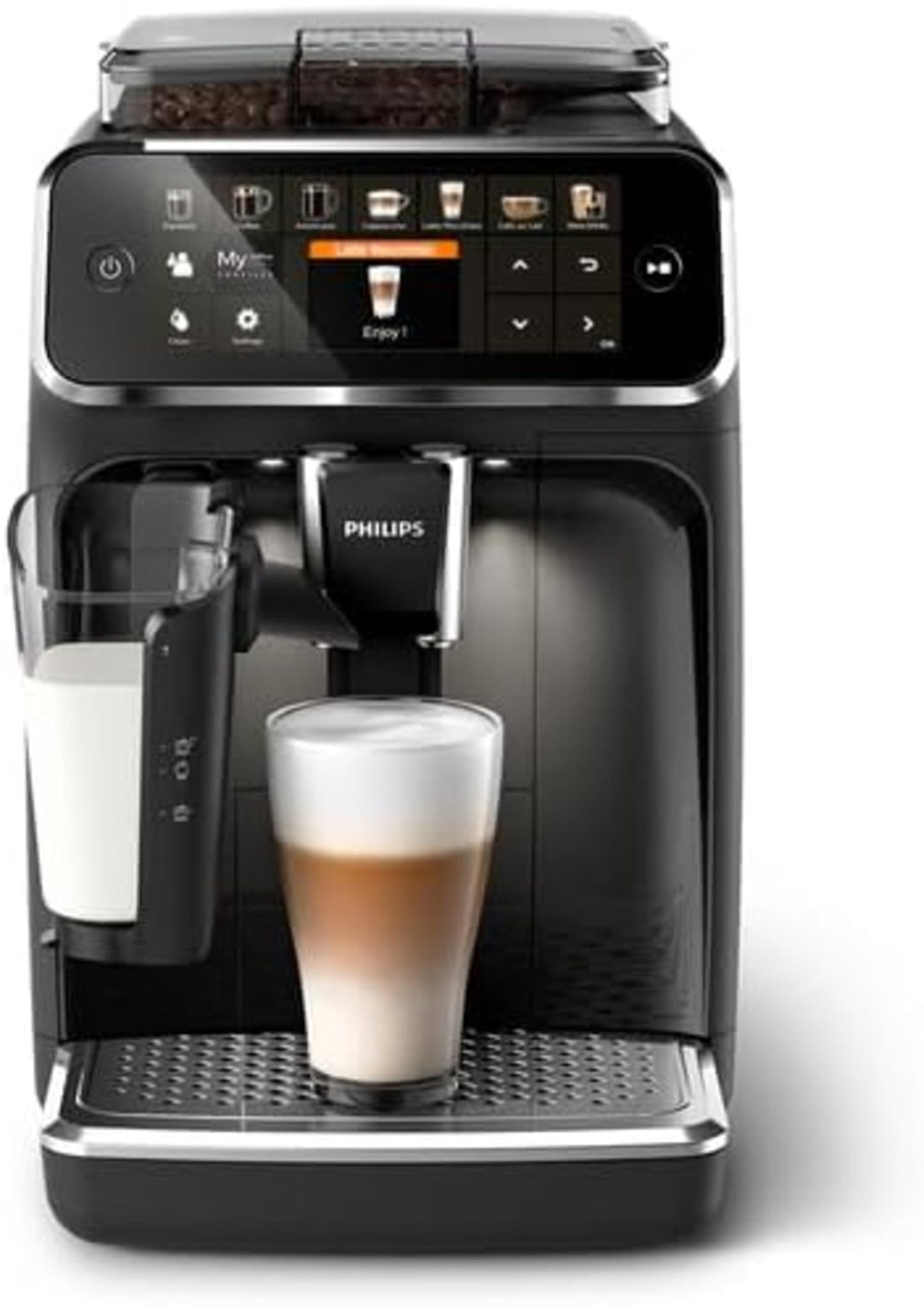 Philips EP5447/90 Vollautomatische Espressomaschine – LatteGo Milchaufschäumer, 12 Kaffeespezialitäten, TFT‑Touchdisplay, ExtraShot & AquaClean, Chrom
